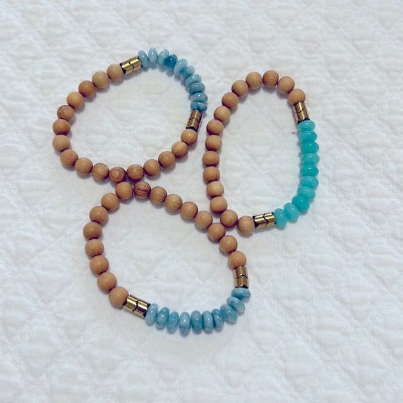Jewelry - Set of Three Wood Bead and Resin Bead Stretch Bracelets